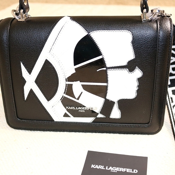 KARL LAGERFELD “Simone” Black and White Leather Crossbody Bag / Handbag NWT - Picture 2 of 4